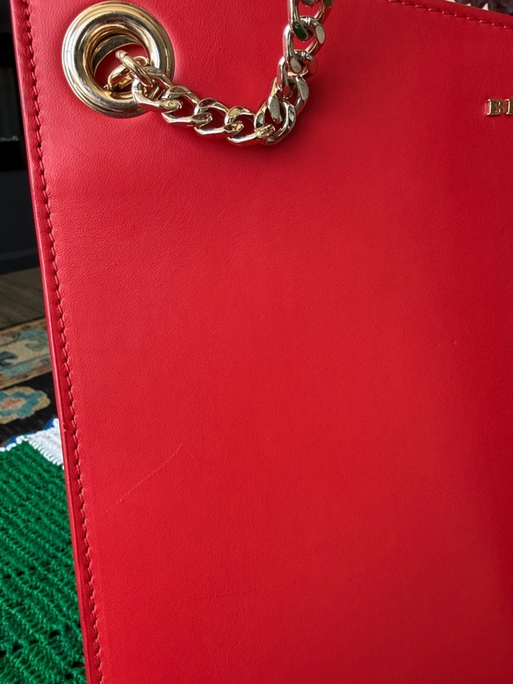 Bruno Magli Vibrant Red Leather Shoulder Bag with Gold Hardware - Picture 13 of 16
